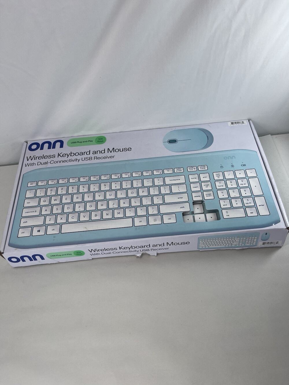 onn Wireless Keyboard Mouse Combo 104 Key Teal Blue USB Receiver New